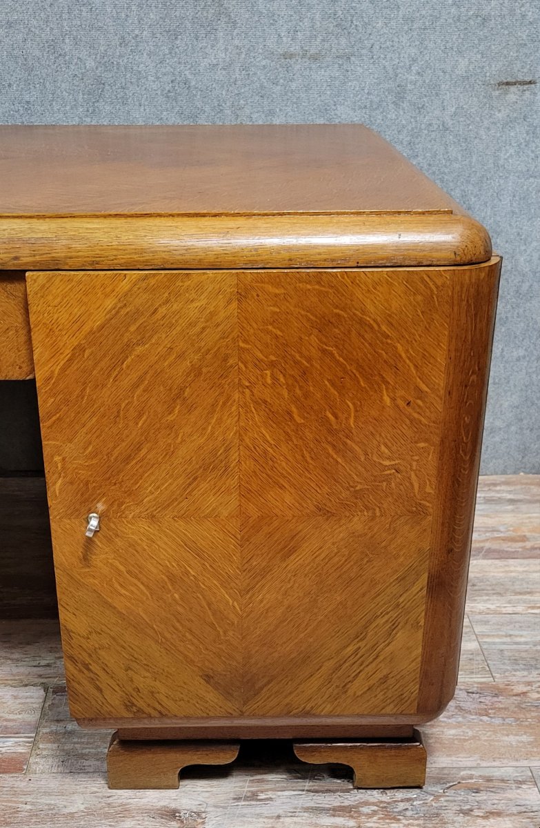 Art Deco Period Double-sided Center Desk In Oak Parquet -photo-6