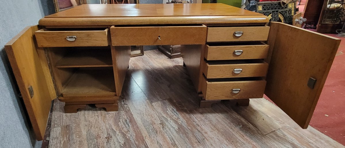 Art Deco Period Double-sided Center Desk In Oak Parquet -photo-8