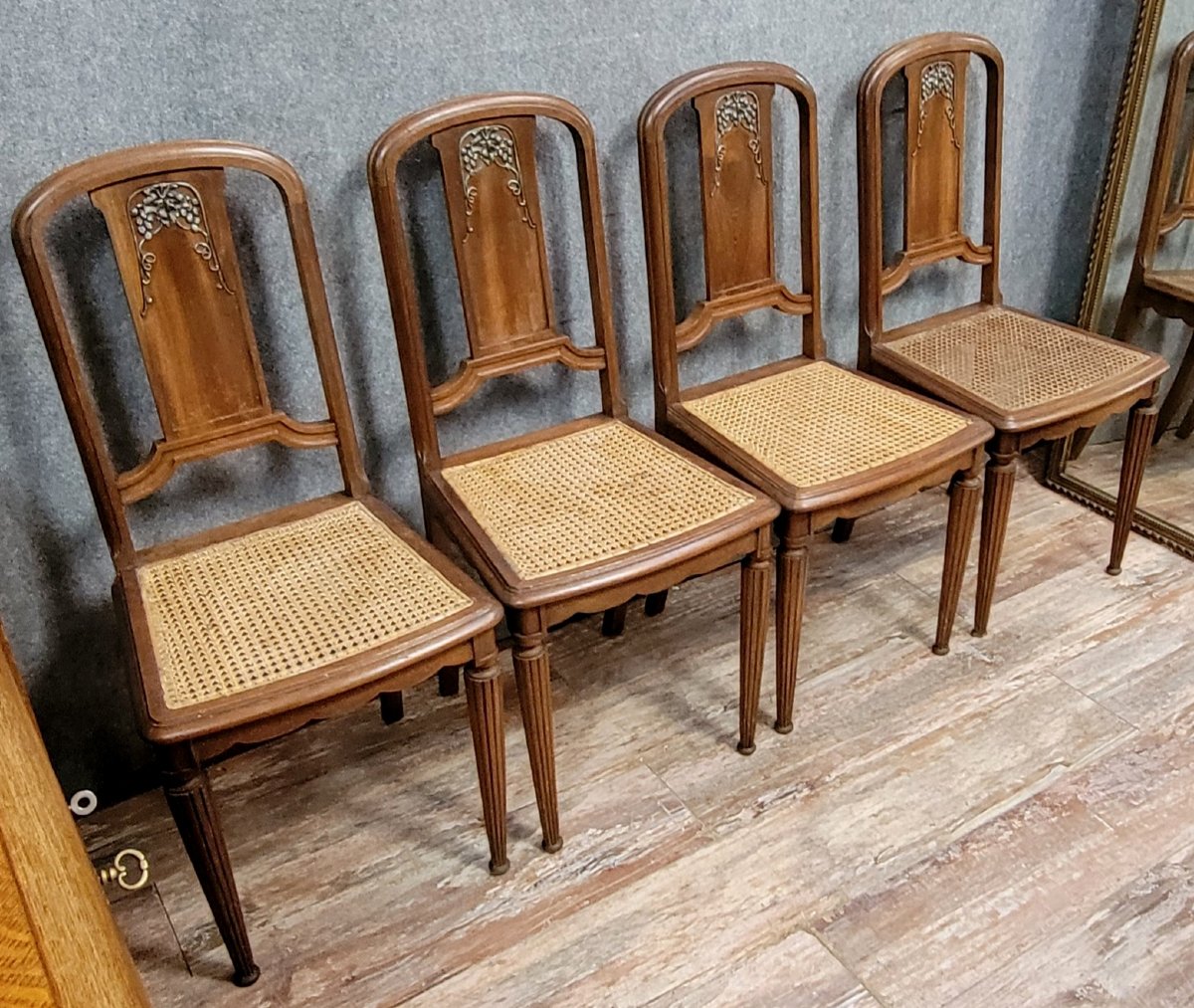 Set Of 4 Art Nouveau Mahogany Chairs -photo-1