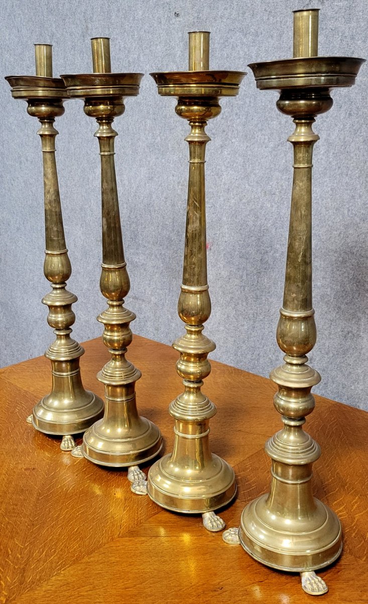 Set Of 4 Large Candlesticks In Brass And Gilded Bronze-photo-1