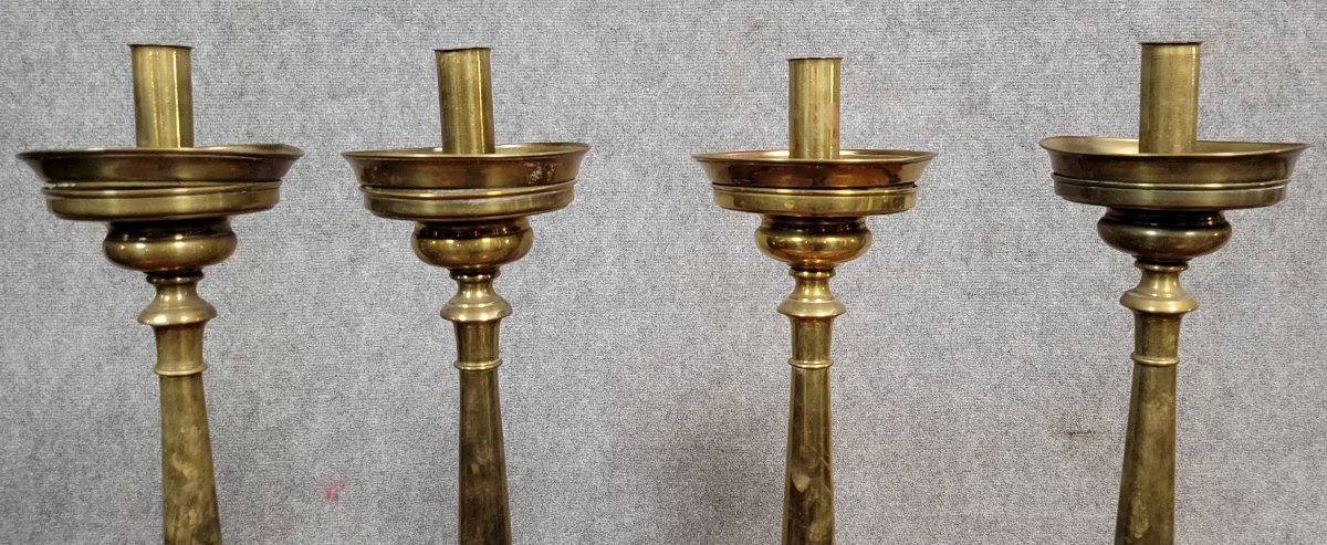 Set Of 4 Large Candlesticks In Brass And Gilded Bronze-photo-4