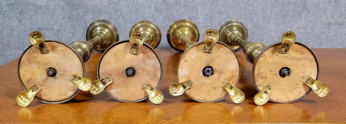 Set Of 4 Large Candlesticks In Brass And Gilded Bronze-photo-5