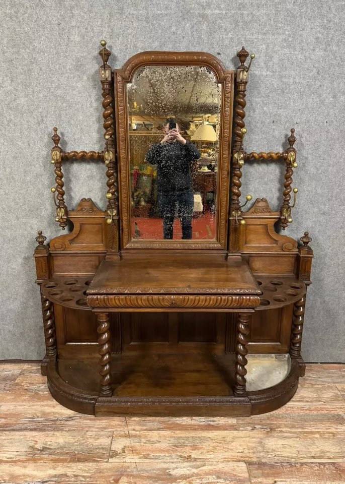 Renaissance Style Oak Castle Coat Rack Circa 1850-photo-1