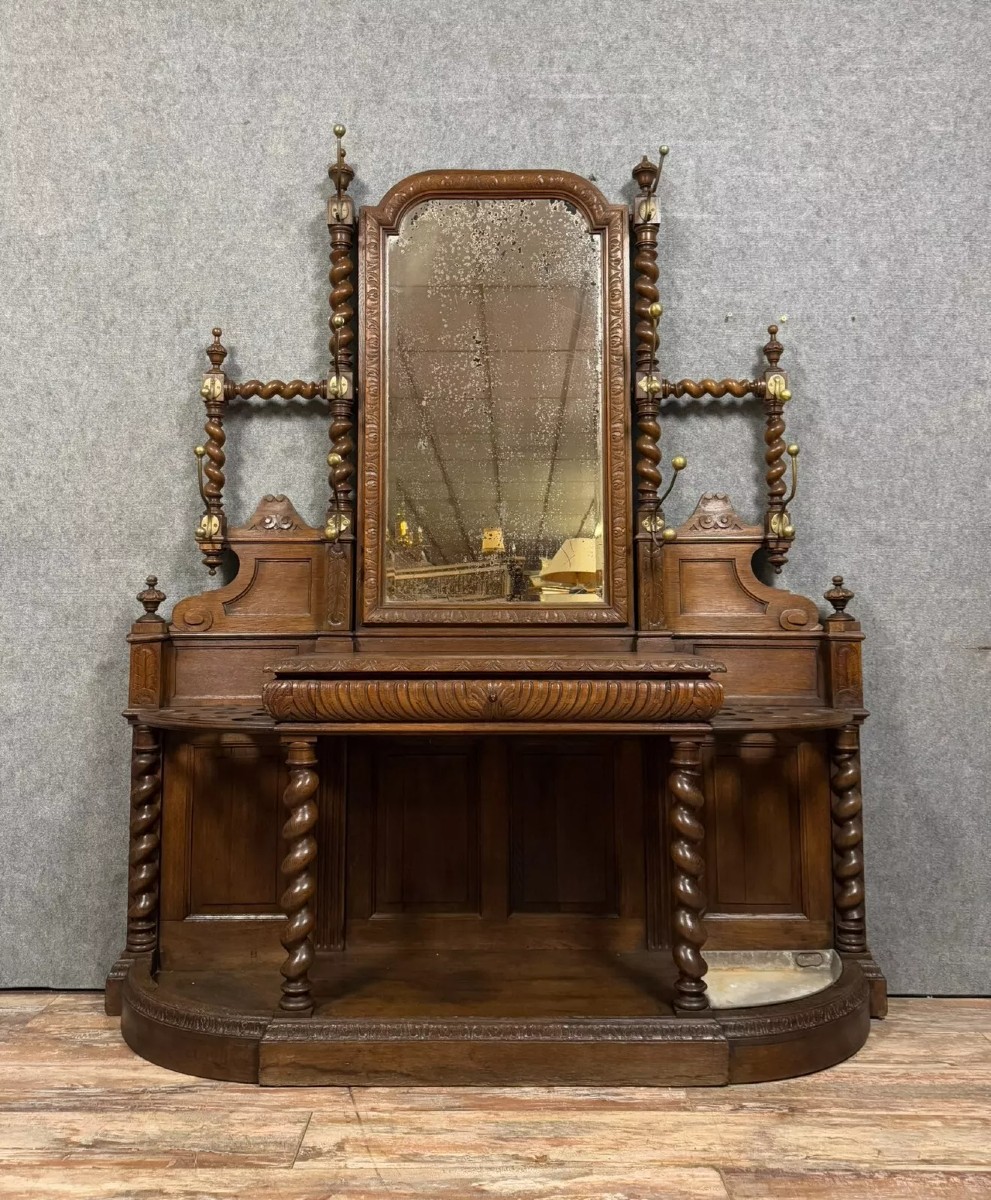 Renaissance Style Oak Castle Coat Rack Circa 1850