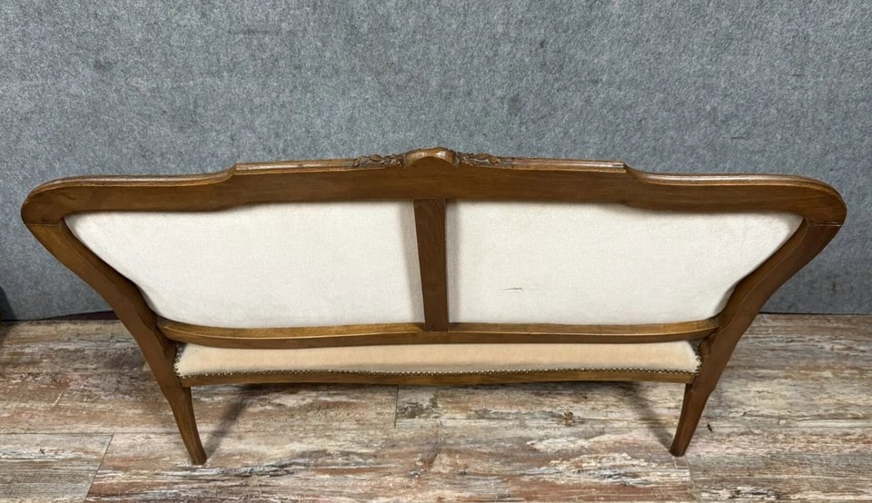 Banquette style Louis XV en bois mouluré et sculpté vers 1900-photo-3