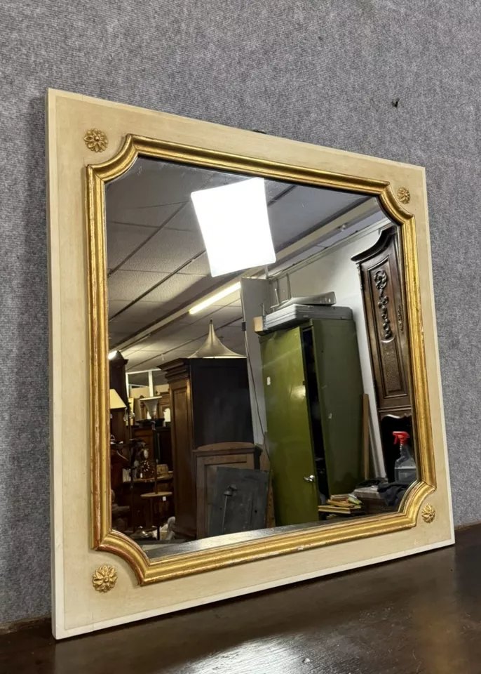 Vintage Louis XV Style Square Lacquered Mirror Circa 1950-photo-1