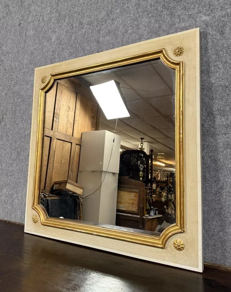 Vintage Louis XV Style Square Lacquered Mirror Circa 1950-photo-2