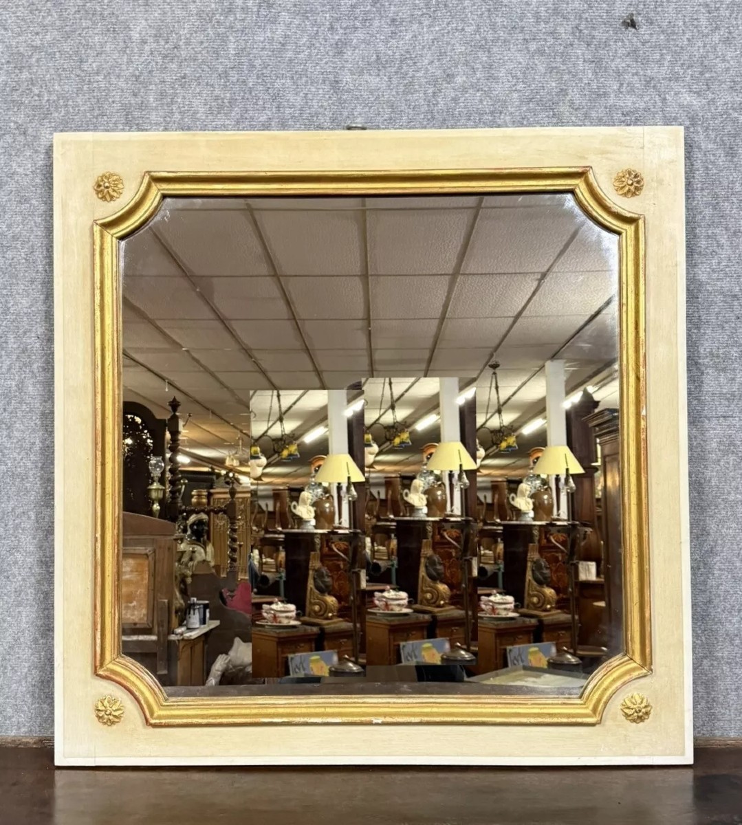 Vintage Louis XV Style Square Lacquered Mirror Circa 1950