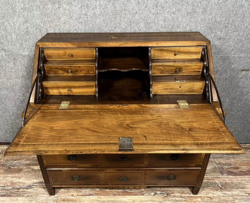 Louis XVI Period Chest Of Drawers In Burr Walnut With Plum Wood Marquetry On All Sides-photo-3