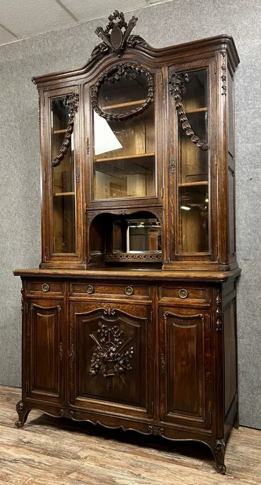 Louis XV Style / Transition Bookcase Sideboard In Solid Oak Circa 1880-photo-1
