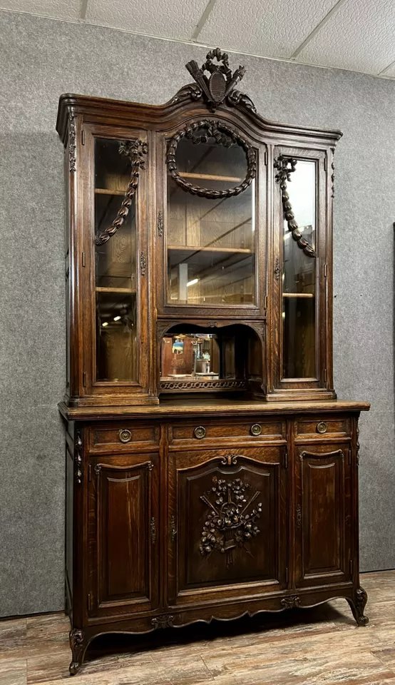 Louis XV Style / Transition Bookcase Sideboard In Solid Oak Circa 1880-photo-2
