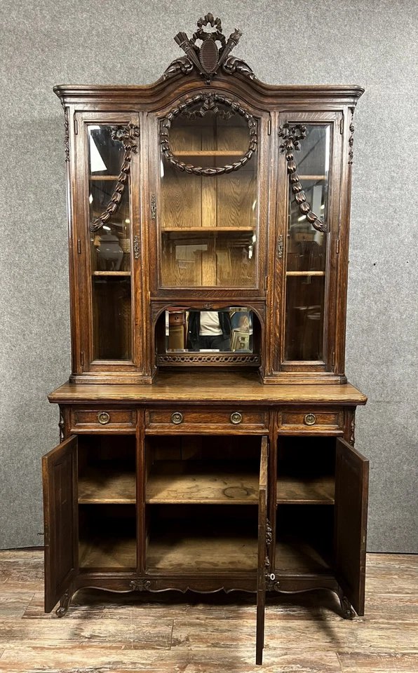 Louis XV Style / Transition Bookcase Sideboard In Solid Oak Circa 1880-photo-3