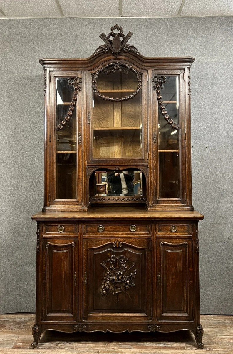 Louis XV Style / Transition Bookcase Sideboard In Solid Oak Circa 1880