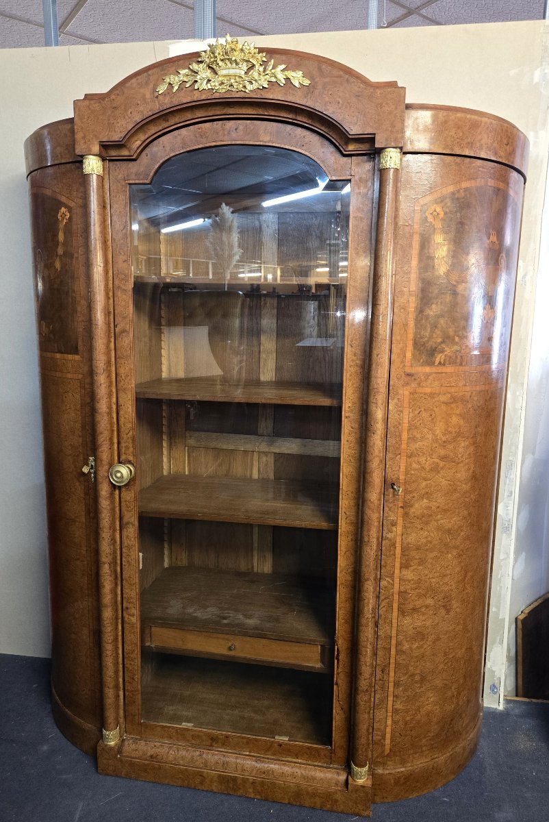 Large Empire Style Half-moon Bookcase In Marquetry-photo-2