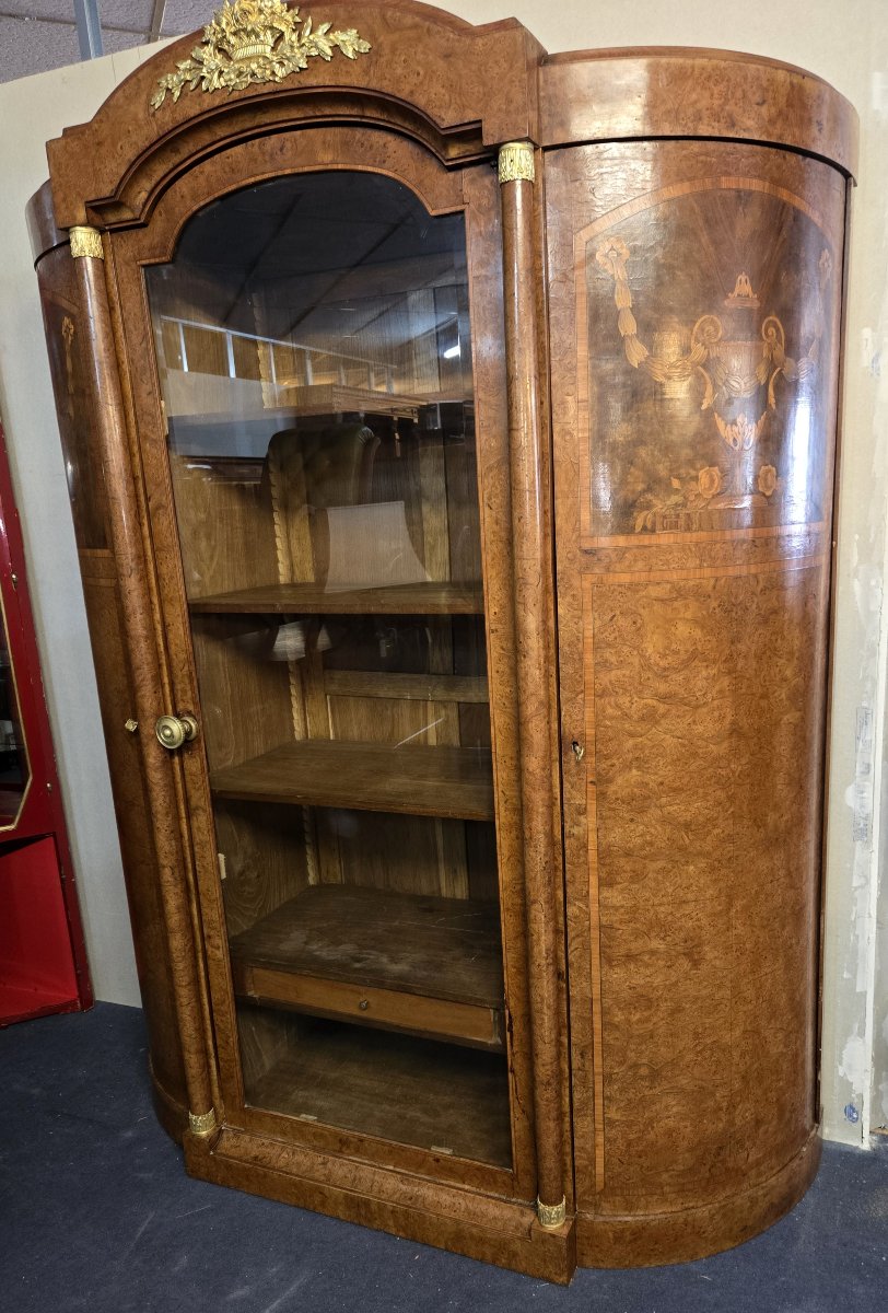 Large Empire Style Half-moon Bookcase In Marquetry-photo-3