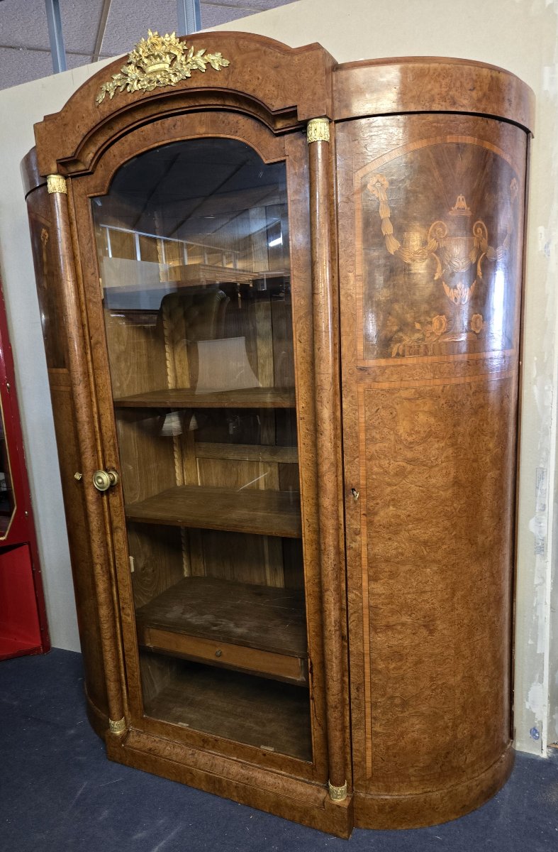 Large Empire Style Half-moon Bookcase In Marquetry-photo-4