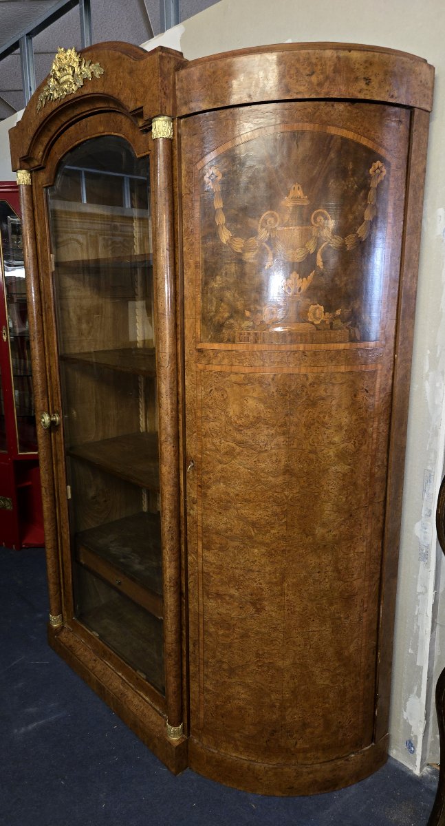 Large Empire Style Half-moon Bookcase In Marquetry-photo-6