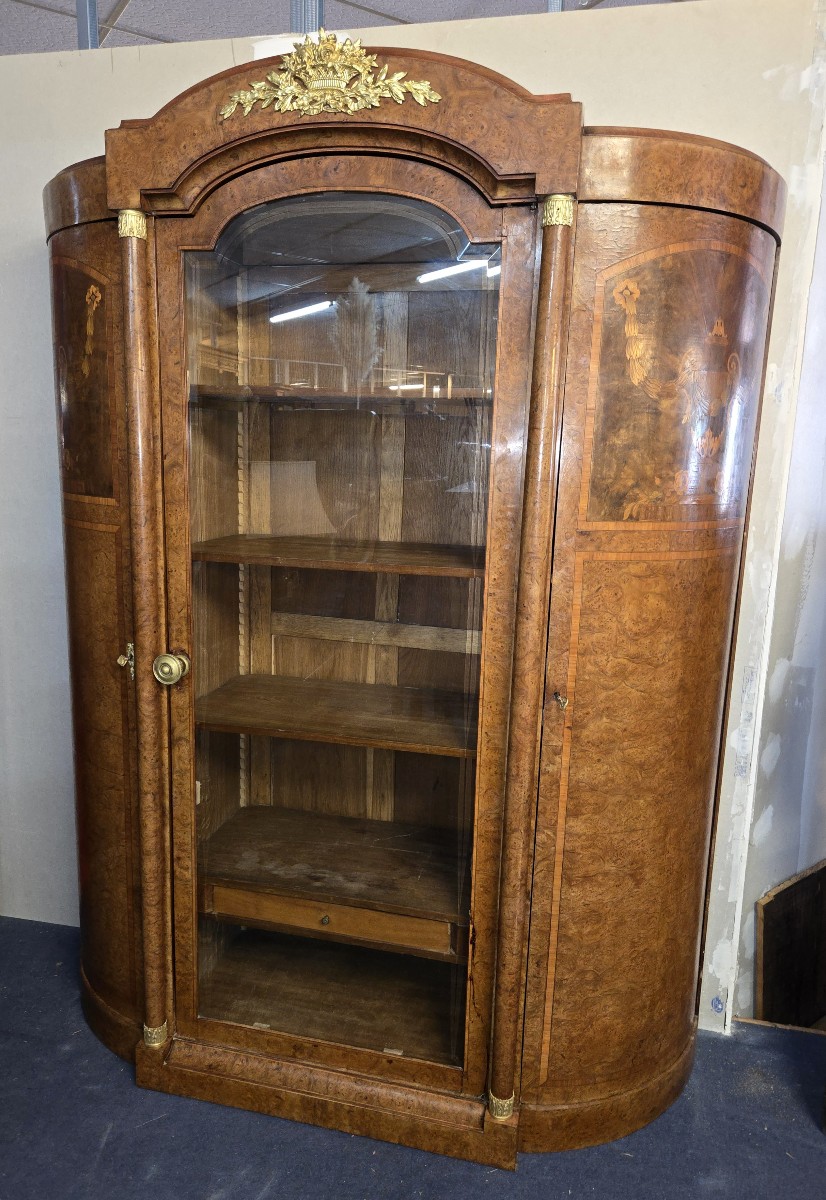 Large Empire Style Half-moon Bookcase In Marquetry