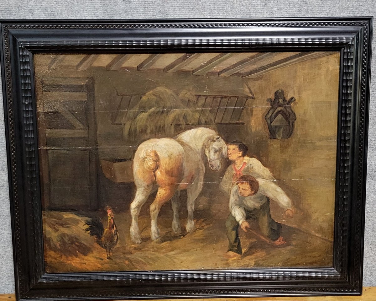 18th Century Flemish School: Oil On Panel / The Stable  -photo-1