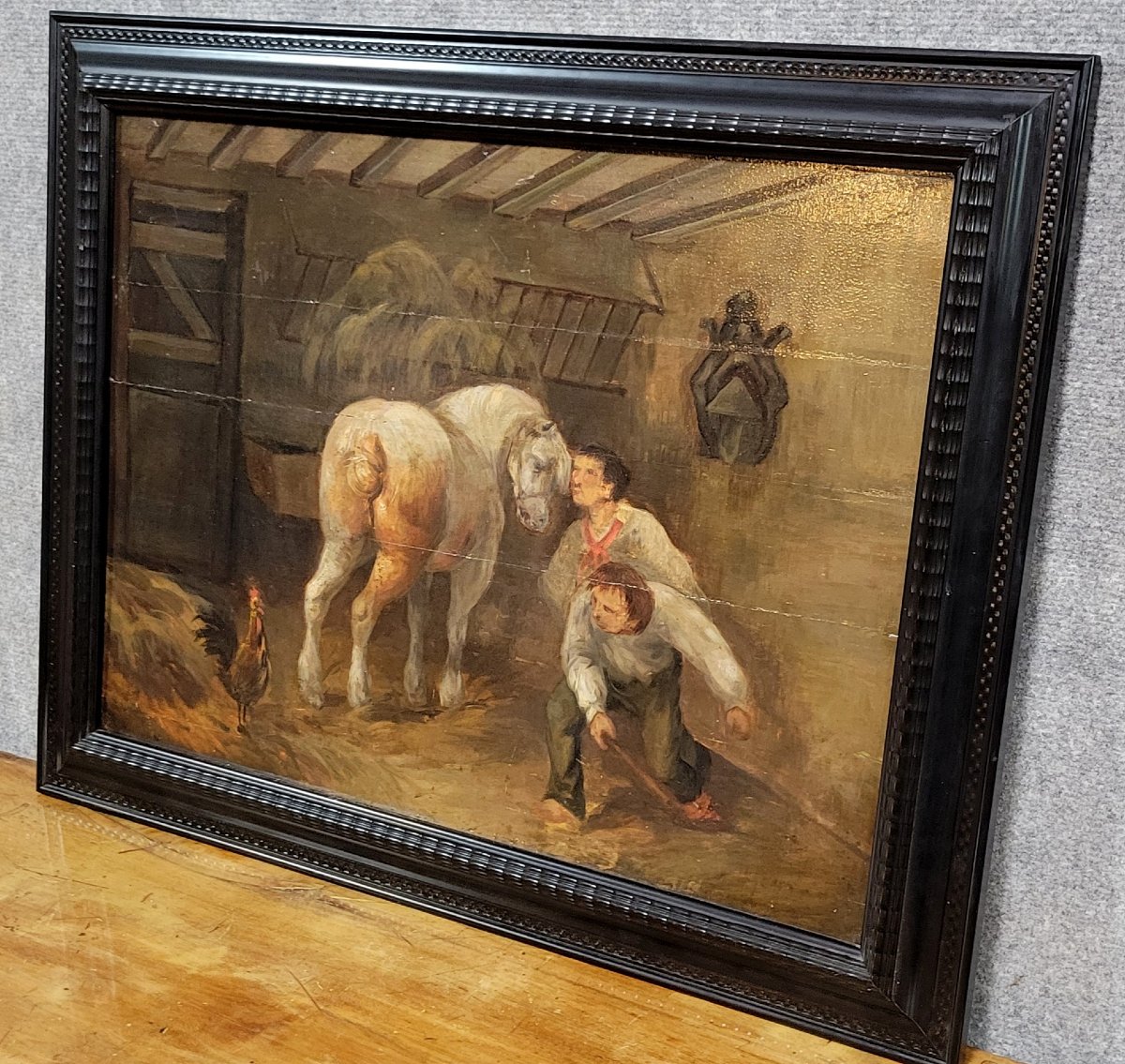 18th Century Flemish School: Oil On Panel / The Stable  -photo-2