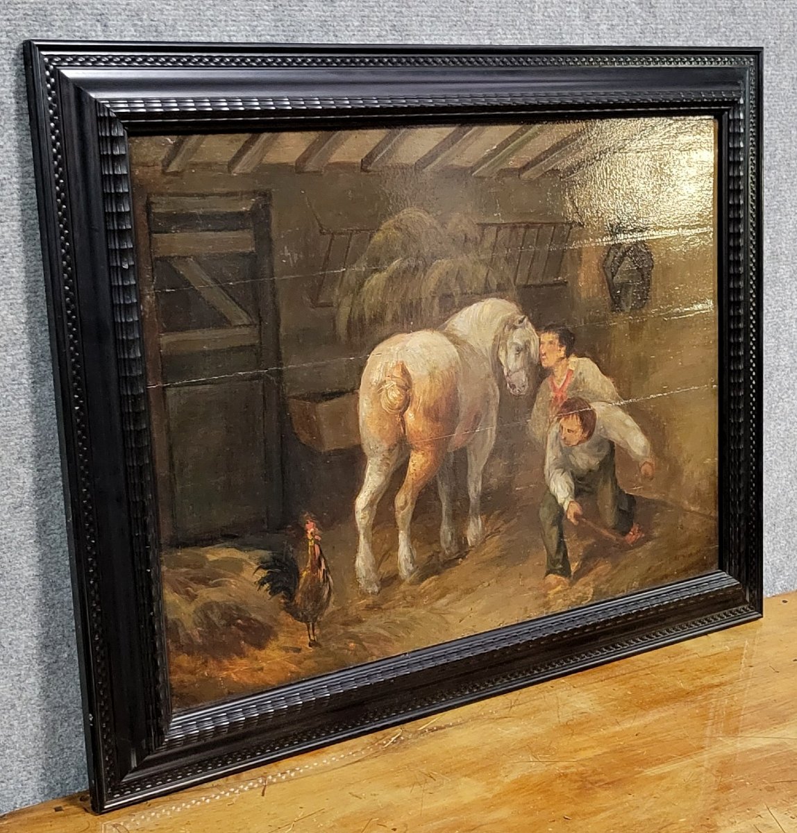 18th Century Flemish School: Oil On Panel / The Stable  -photo-3