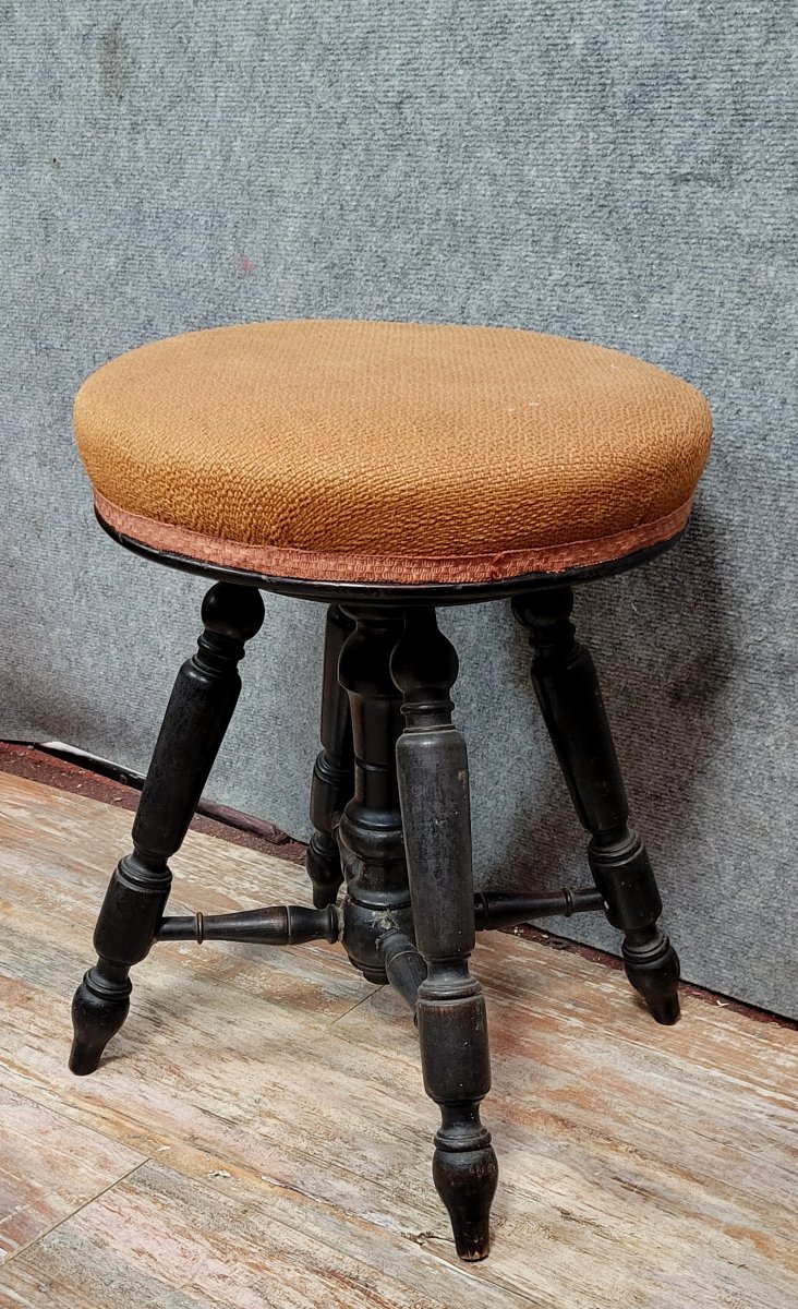 Napoleon III Period Piano Stool In Blackened Wood -photo-1