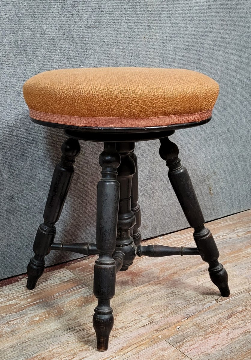 Napoleon III Period Piano Stool In Blackened Wood -photo-2