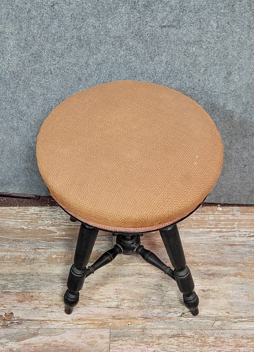 Napoleon III Period Piano Stool In Blackened Wood -photo-3