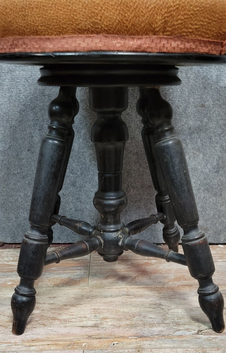 Napoleon III Period Piano Stool In Blackened Wood -photo-4