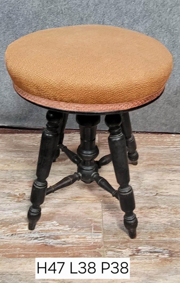 Napoleon III Period Piano Stool In Blackened Wood -photo-5
