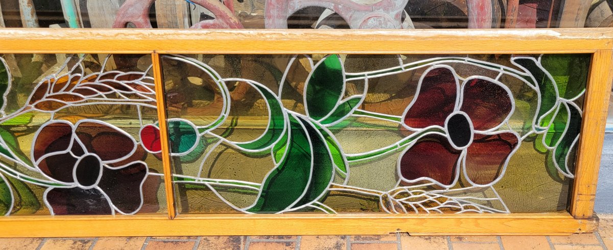 Grand coté de porte en vitrail époque Art Nouveau -photo-5