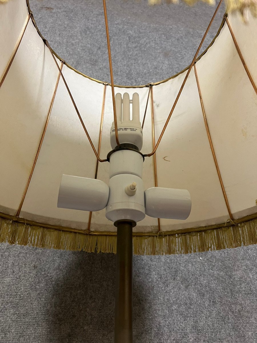 Très grand pique cierge en bronze doré monté en lampe -photo-3