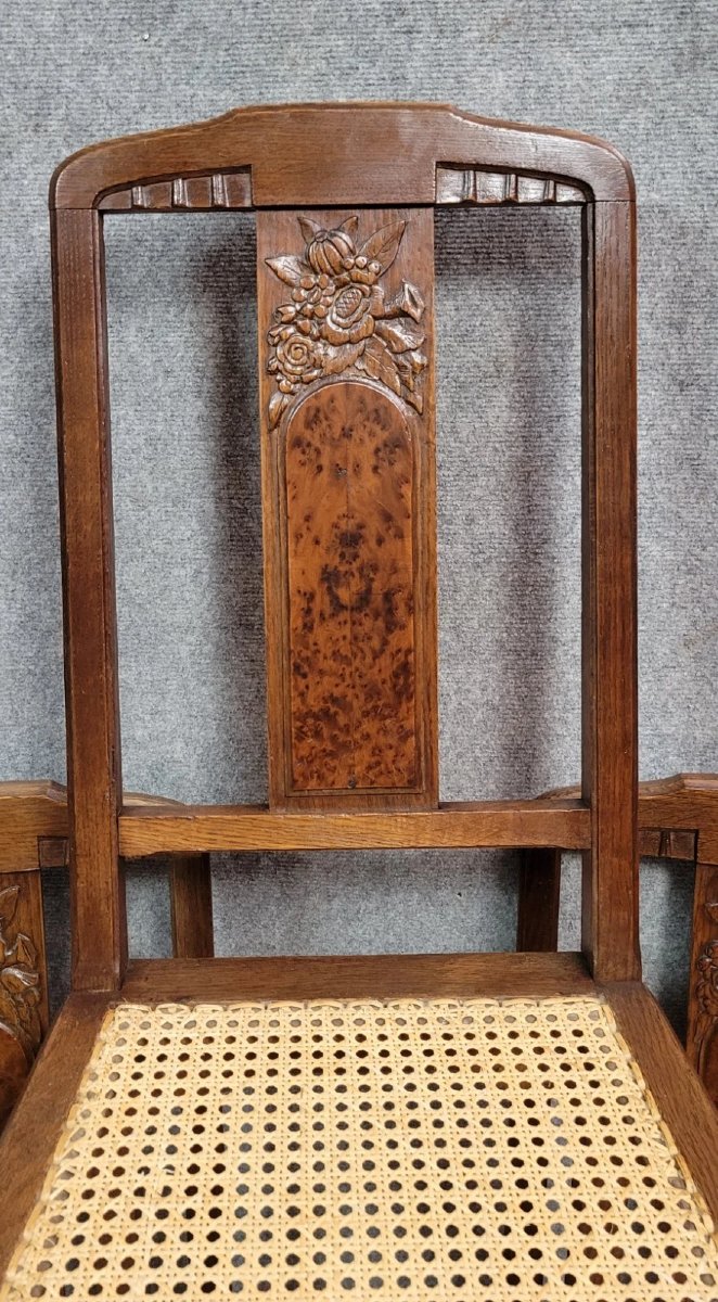 Série de 6 chaises époque Art Nouveau en acajou et Amboine -photo-3
