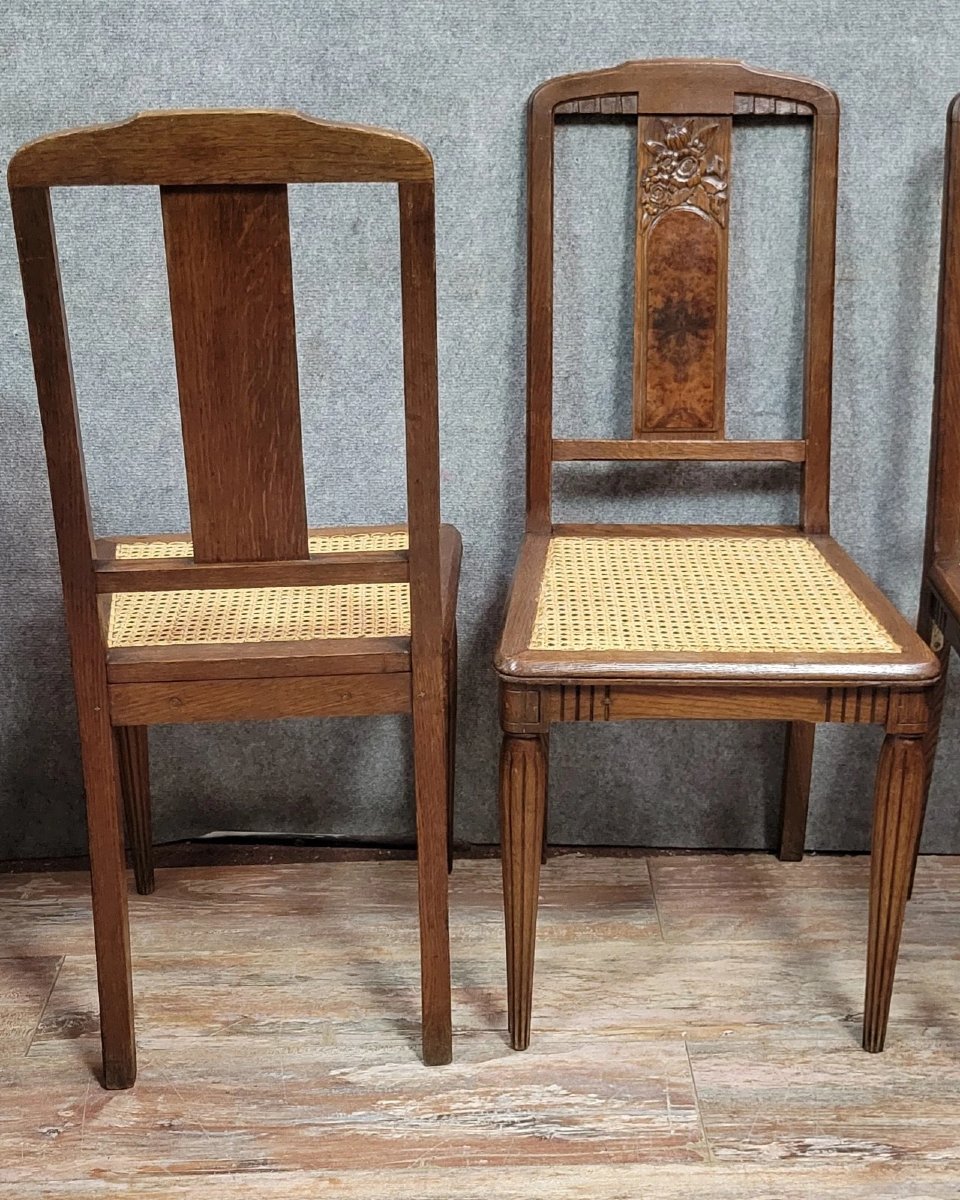 Série de 6 chaises époque Art Nouveau en acajou et Amboine -photo-5