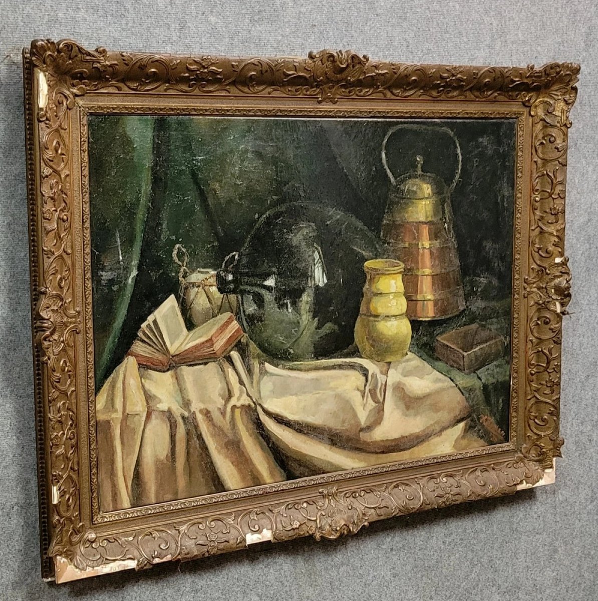 Harry Koolen : Composition aux objets / grande huile sur toile  signée et datée -photo-1