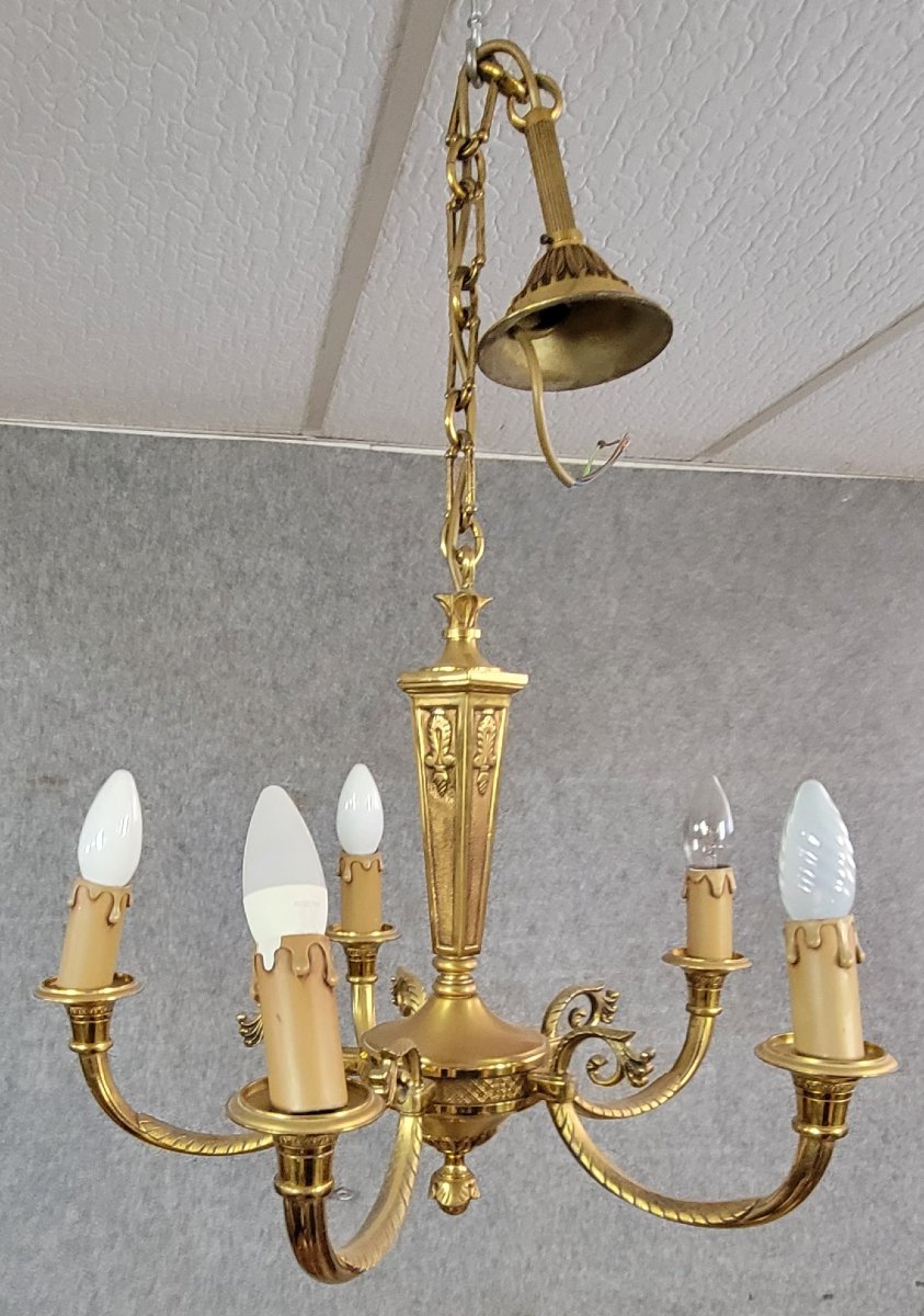 Empire Style Chandelier In Bronze With Golden Patina   -photo-2