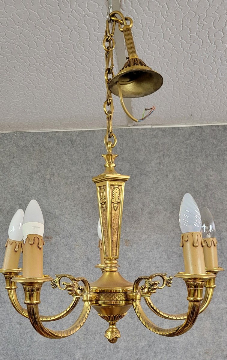 Empire Style Chandelier In Bronze With Golden Patina   