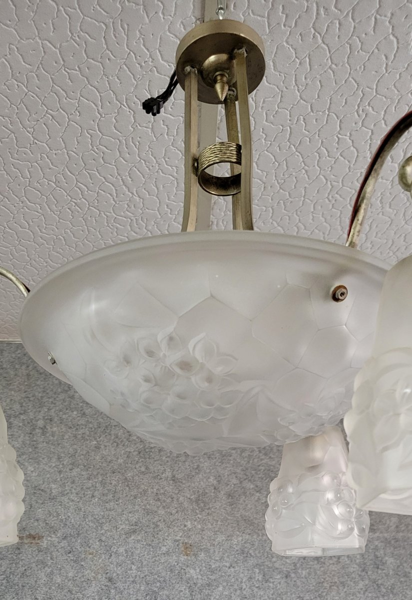 Lustre époque Art Déco en verre préssé et metal argenté vers 1925-photo-6
