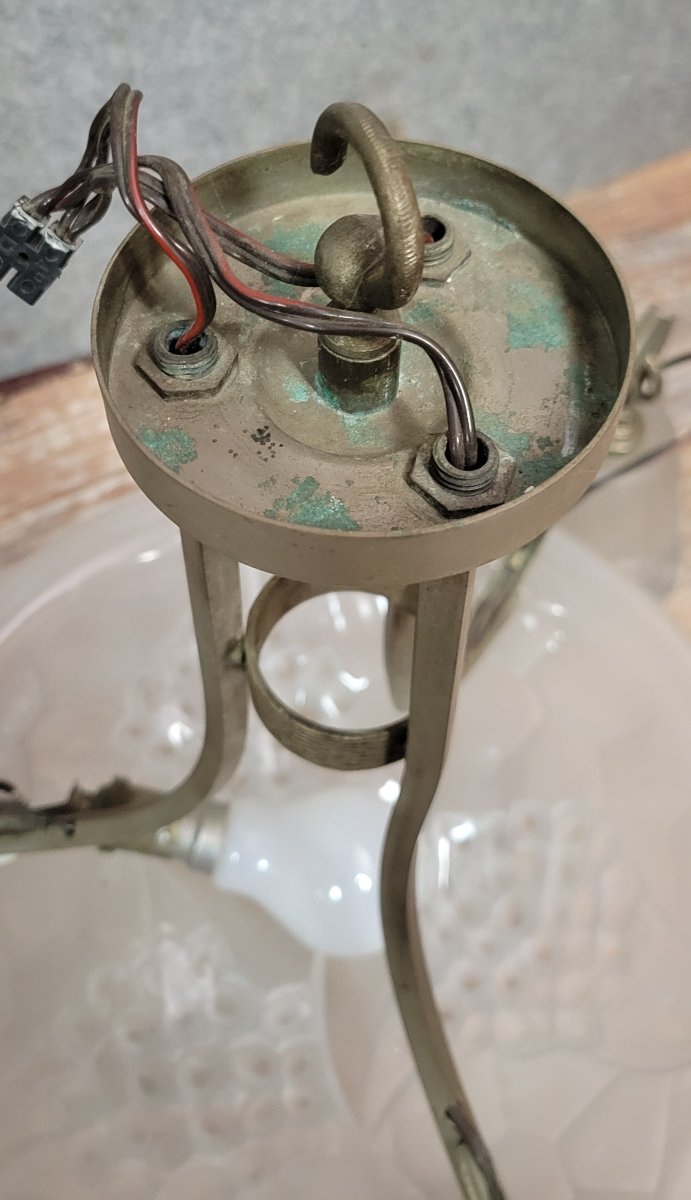 Lustre époque Art Déco en verre préssé et metal argenté vers 1925-photo-7