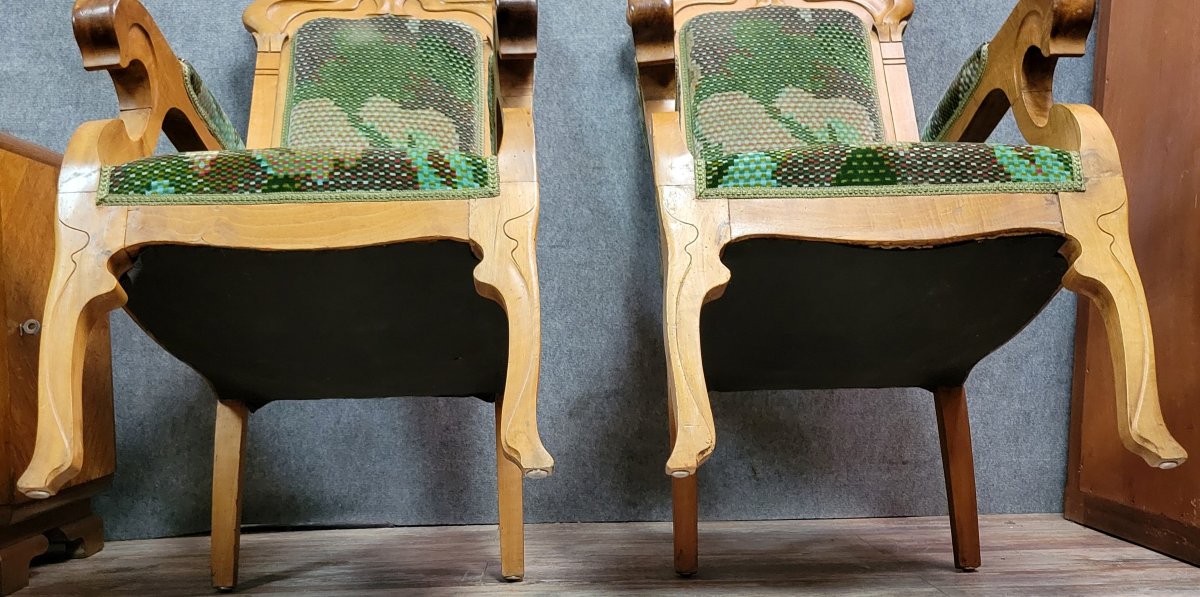 In The Spirit Of Alfonce Mucha's Forms: Rare Pair Of Art Nouveau Armchairs -photo-8