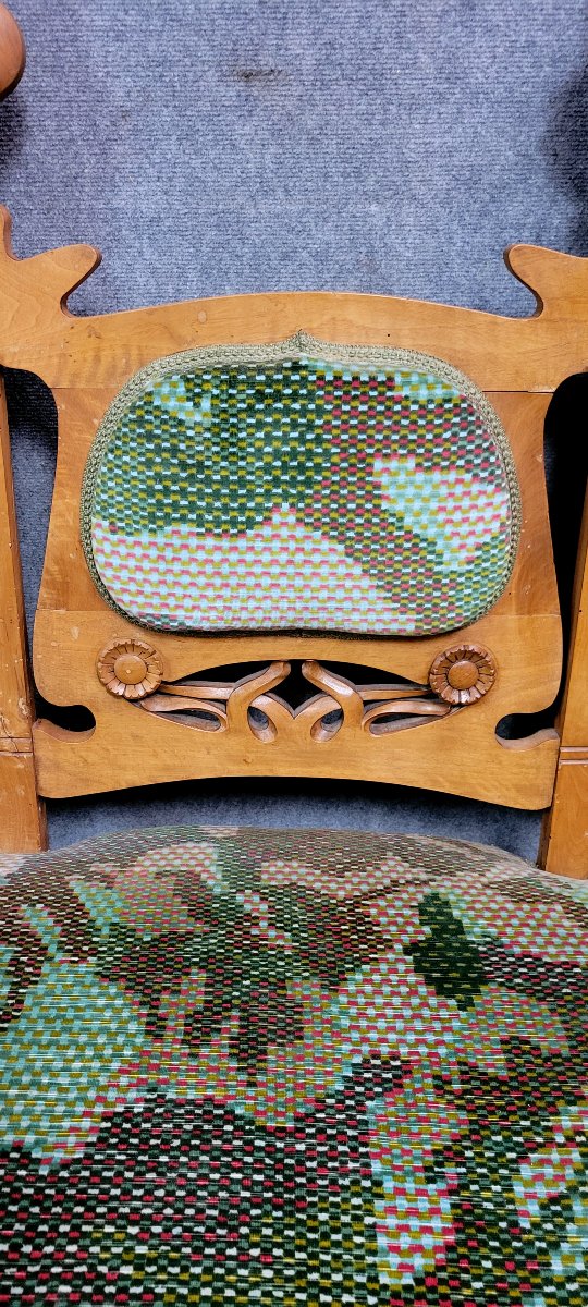 In The Spirit Of Alfonce Mucha's Forms: Rare Art Nouveau Period Bench -photo-5