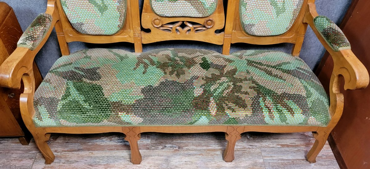 In The Spirit Of Alfonce Mucha's Forms: Rare Art Nouveau Period Bench -photo-6