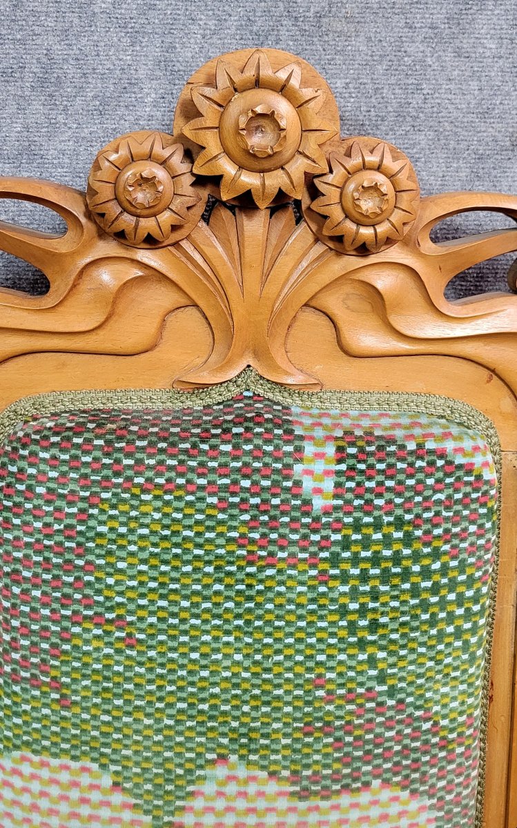 In The Spirit Of Alfonce Mucha's Forms: Rare Art Nouveau Period Bench -photo-7