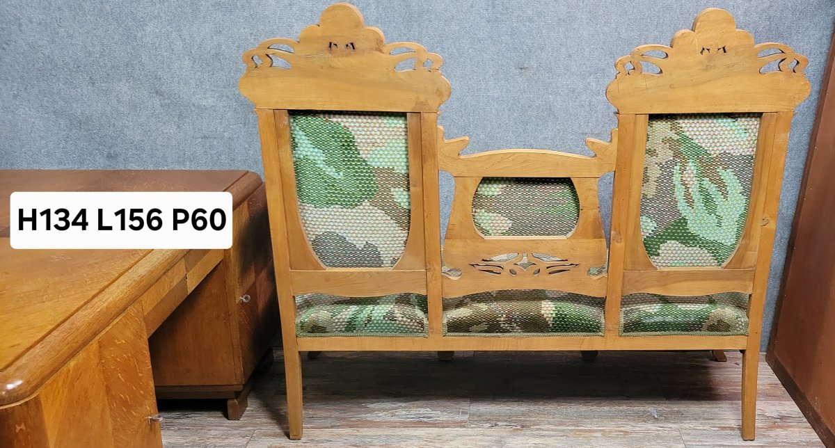 In The Spirit Of Alfonce Mucha's Forms: Rare Art Nouveau Period Bench -photo-8