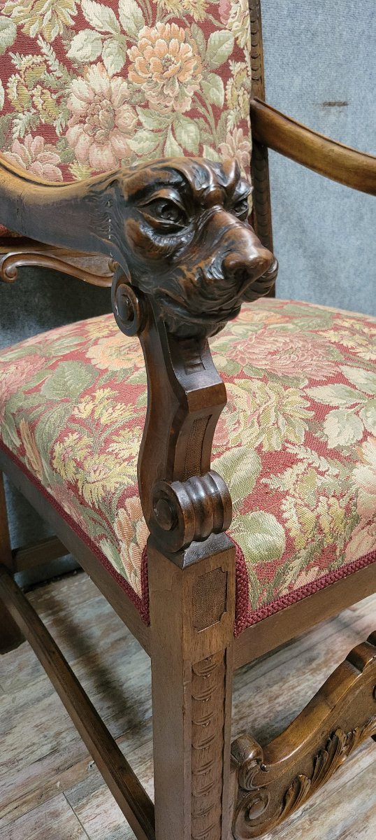 Fauteuil de bureau style Renaissance en noyer sculpté époque XIXeme -photo-5