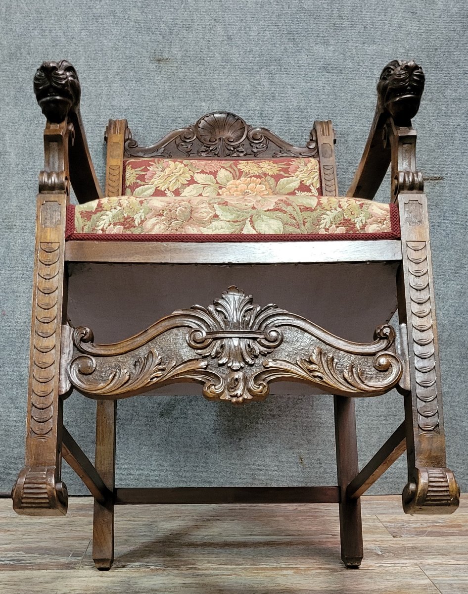 Fauteuil de bureau style Renaissance en noyer sculpté époque XIXeme -photo-8