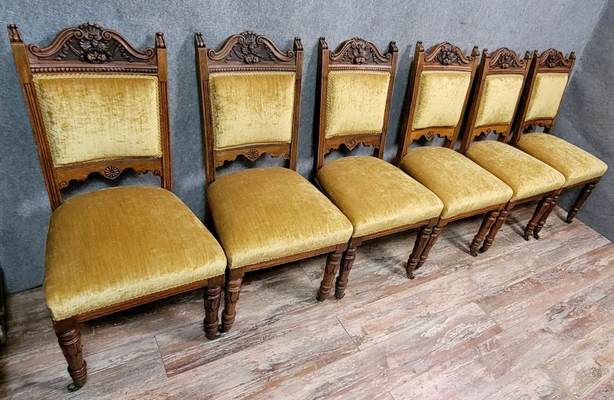 Set Of 6 Renaissance Style Mahogany Chairs From The 19th Century  -photo-1