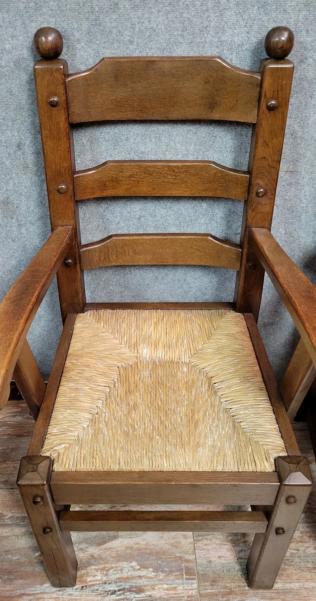 Paire de fauteuils brutalistes en bois massif vers 1950-photo-3