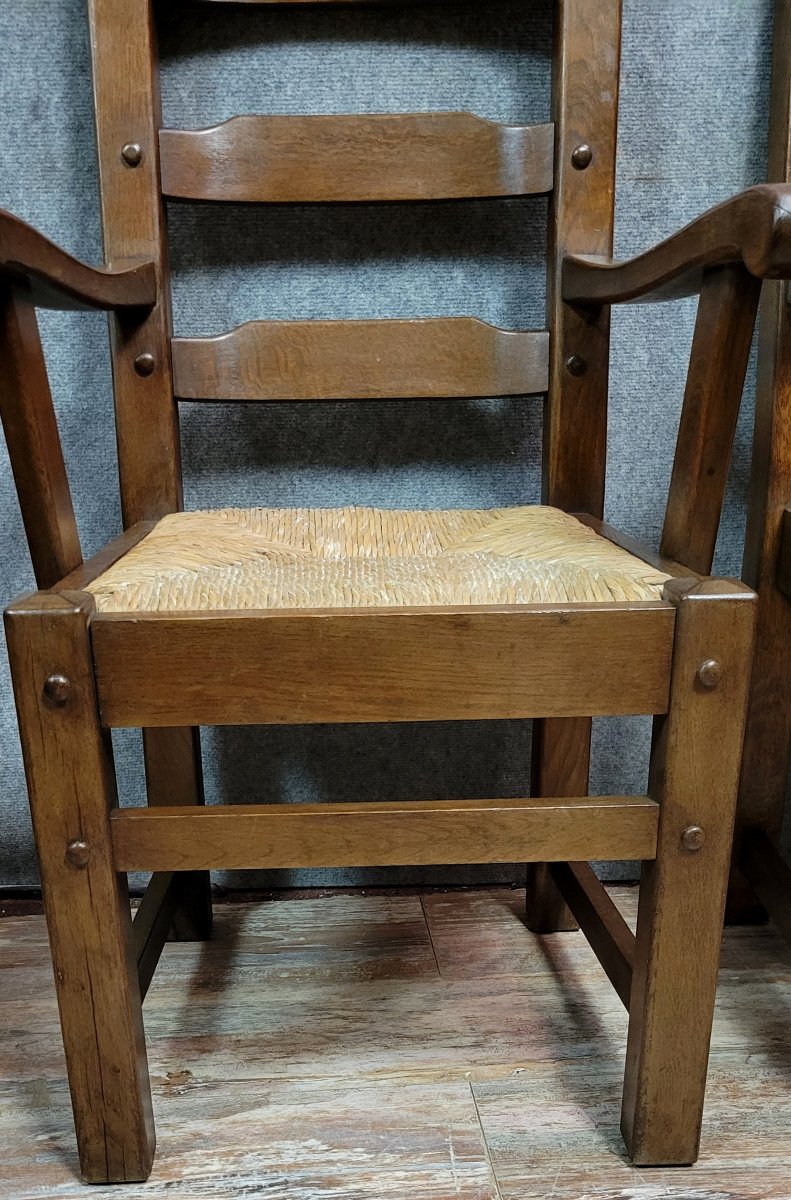 Paire de fauteuils brutalistes en bois massif vers 1950-photo-4