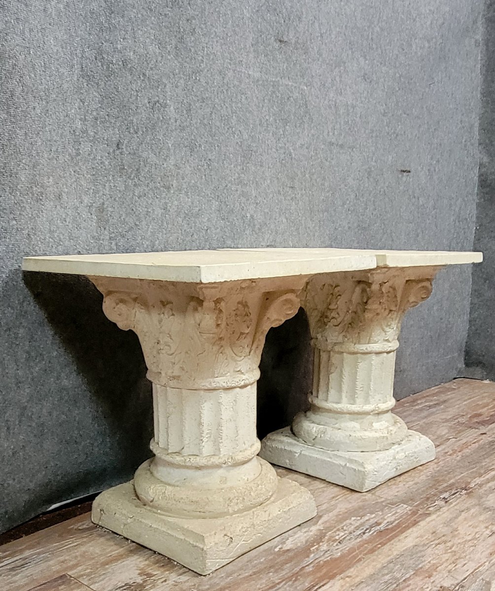 Paire de colonnes selettes piedestaux en platre imitation pierre -photo-1